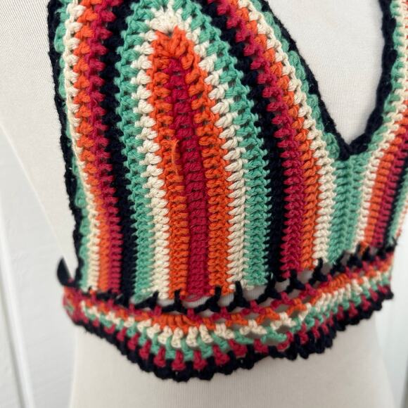 Blue Blush Women Crotchet Knit Halter Cropped Tank Top Festival Boho Size M/L - Picture 3 of 6